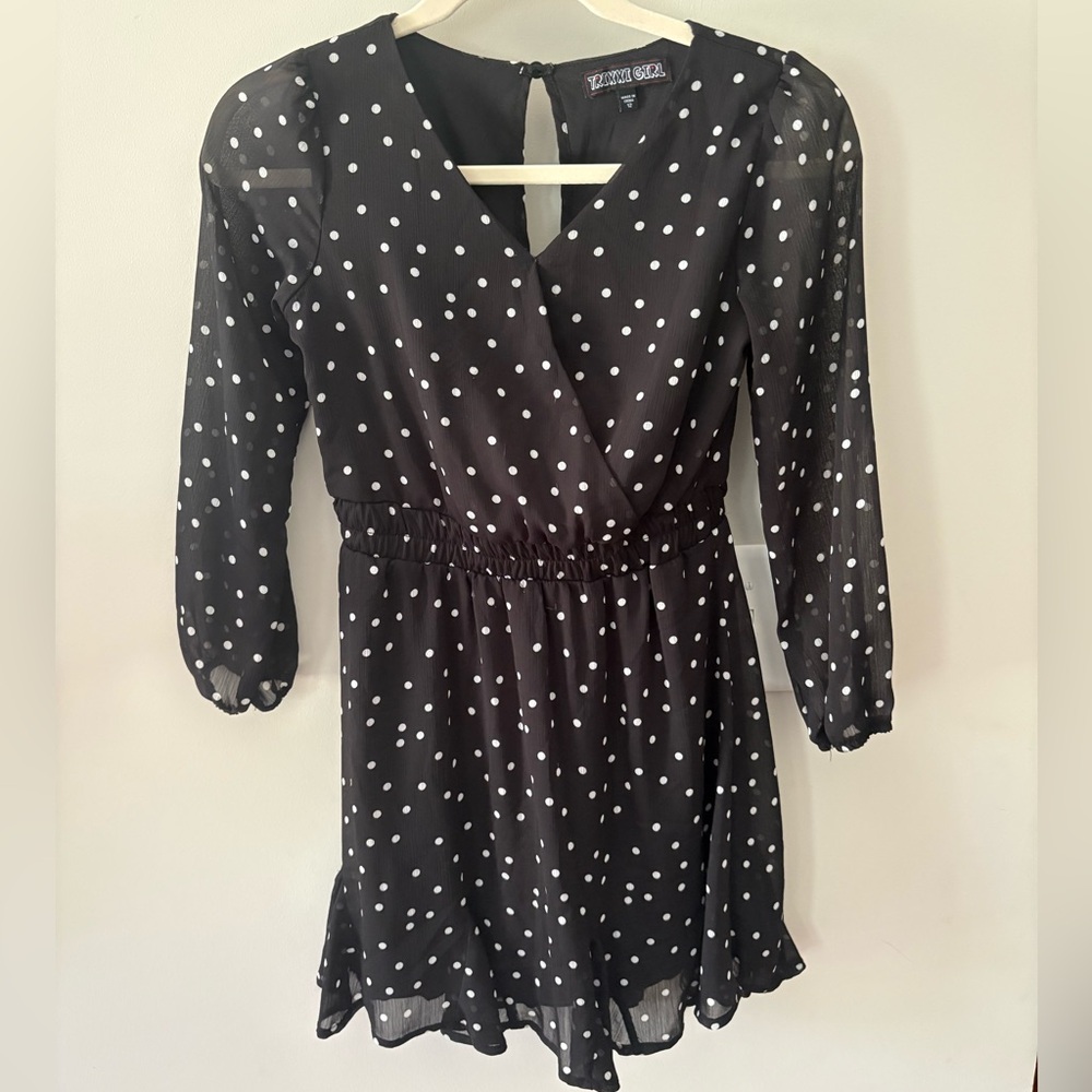 Trixxi Black Dress with White Polka Dots